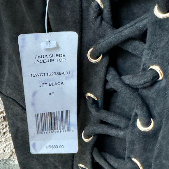 Bebe Faux Suede Lace-Up Top Jet Black XS - Picture 7 of 10